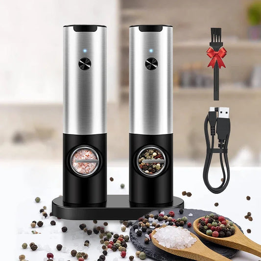Set of electric salt and pepper grinders