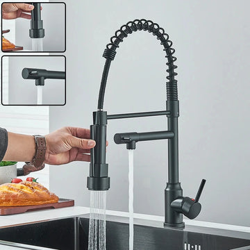 Premium gourmet faucet with dual outlet and retractable hose