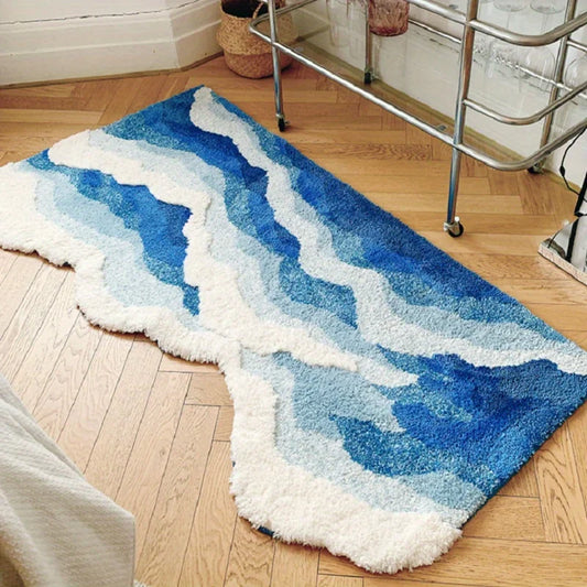 Blue Sea Wave Flocking Rug